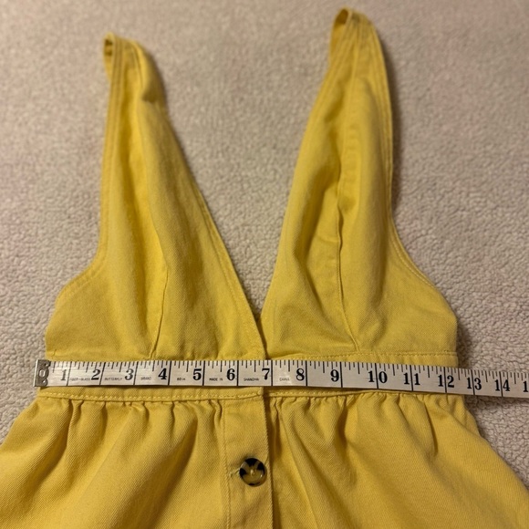UO Danny Yellow Plunging Button Down Denim Midi Dress Sleeveless Urban Outfitter - Picture 11 of 12